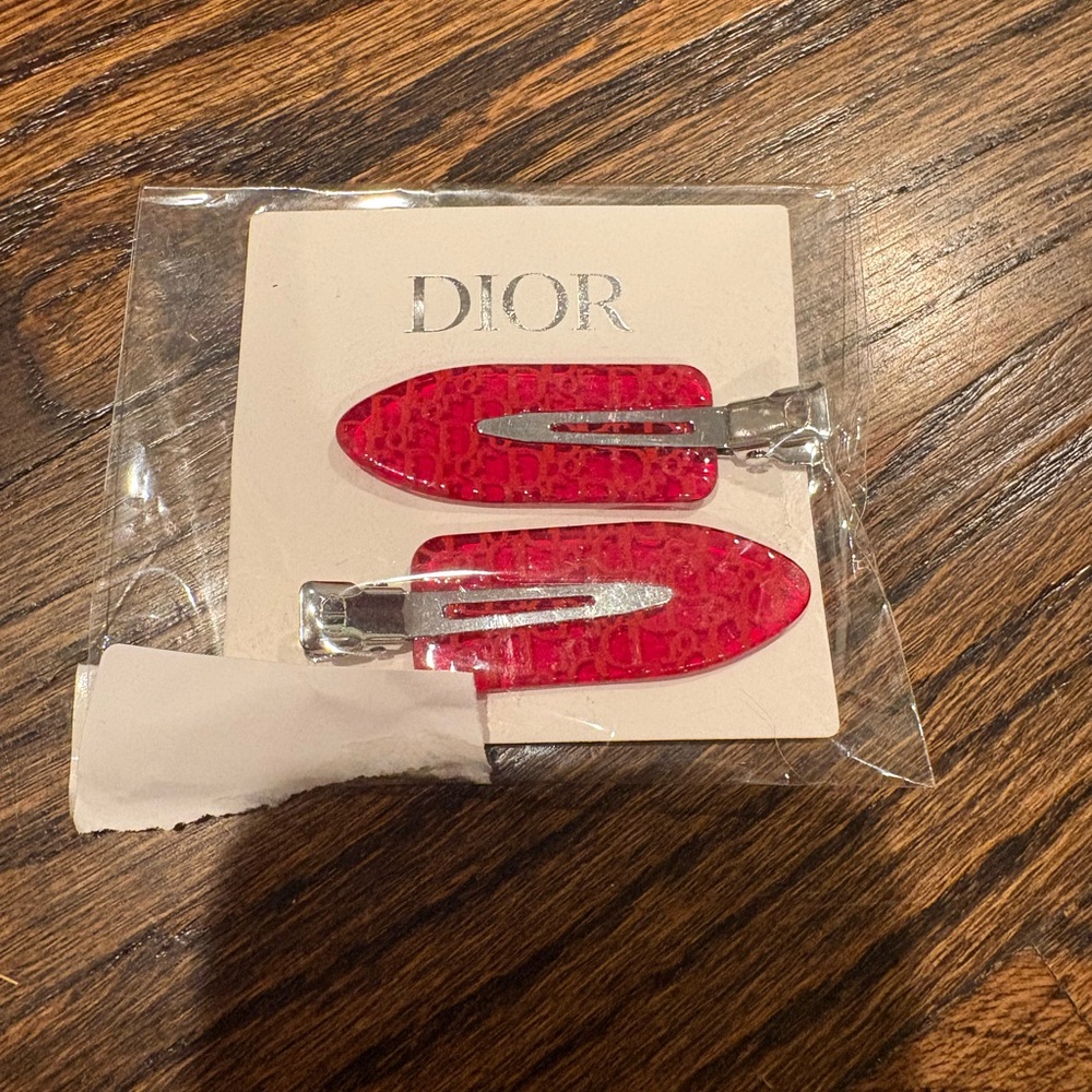 Brand New Dior Monogram Logo Red Hair Clips - Limited Edition